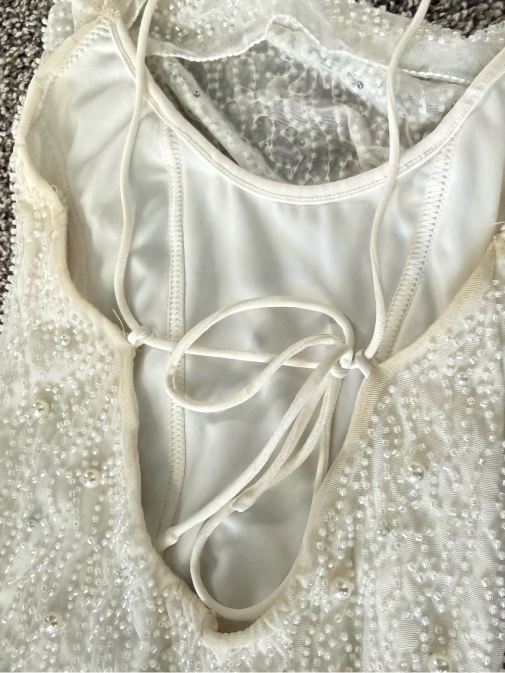 Oh Polly Riviera Strappy Midi Dress White Beaded Engagement Bridal Shower Size 4 - Picture 12 of 13